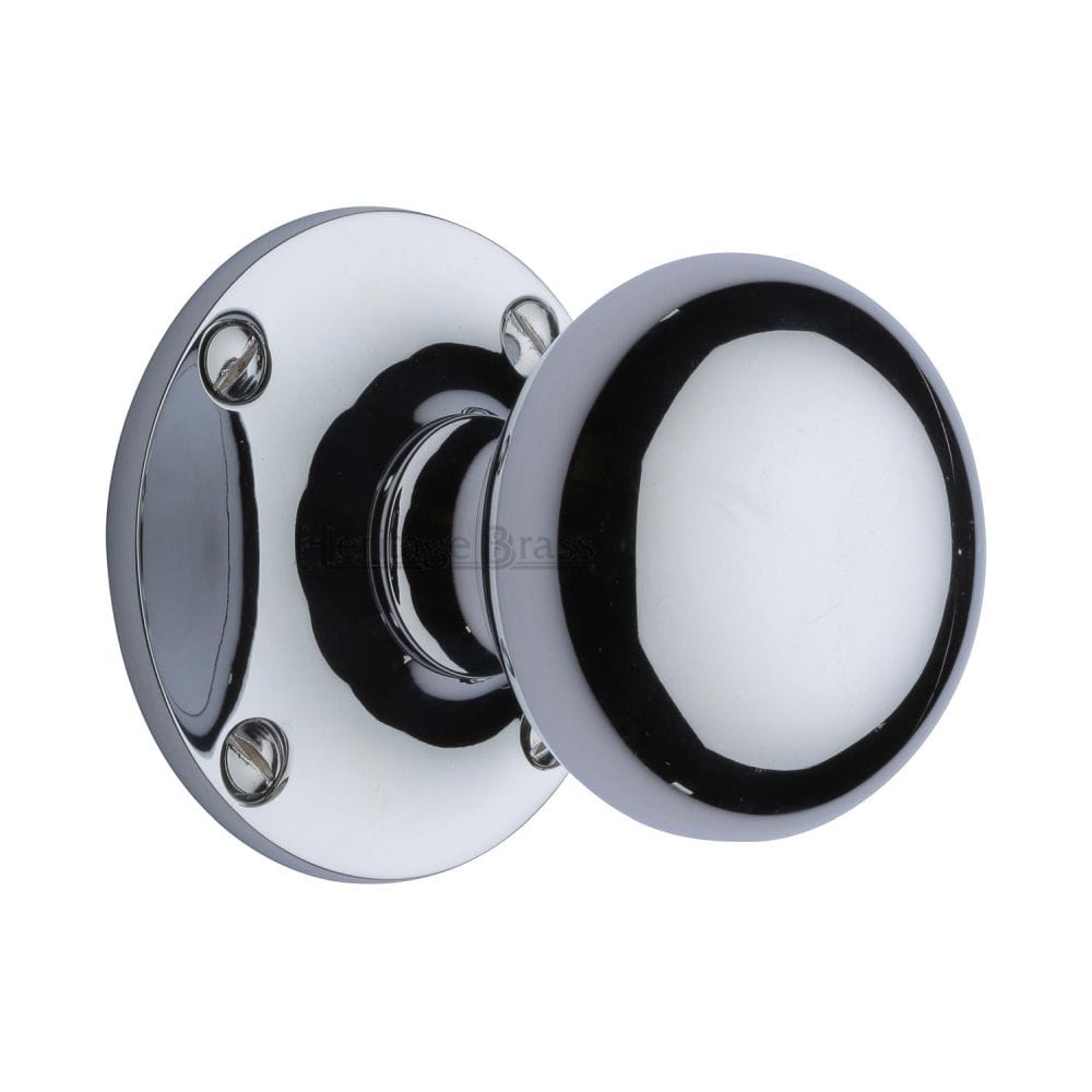 Heritage Brass Door Furniture Polished Chrome / Mortice Knobs Heritage Brass - Mortice Knob on Rose Kensington Design Polished Chrome Finish