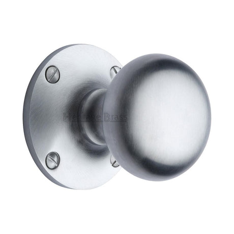 Heritage Brass Door Furniture Satin Chrome / Mortice Knobs Heritage Brass - Mortice Knob on Rose Kensington Design Satin Chrome Finish