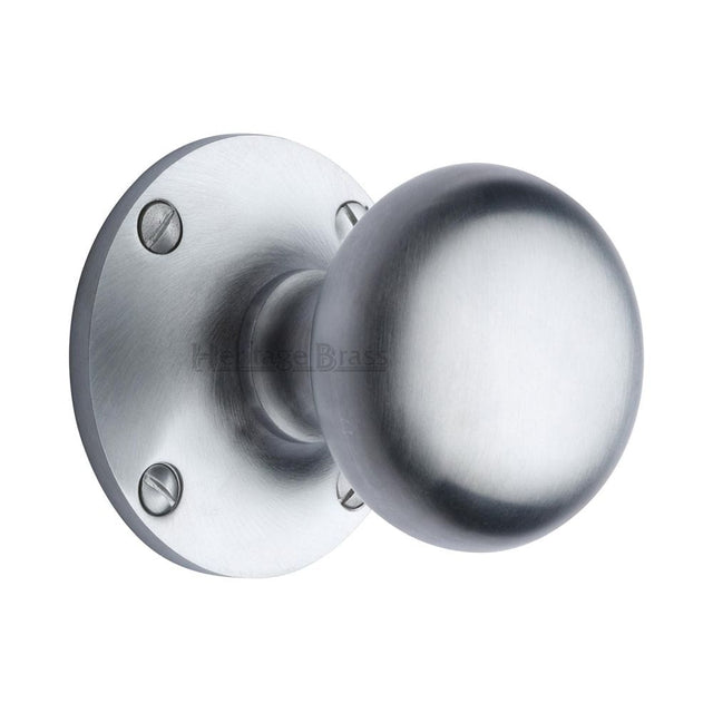 Heritage Brass Door Furniture Satin Chrome / Mortice Knobs Heritage Brass - Mortice Knob on Rose Kensington Design Satin Chrome Finish