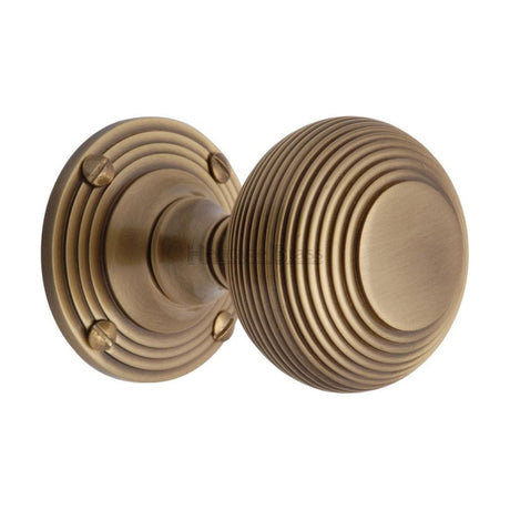 Heritage Brass Door Furniture Antique Brass / Mortice Knobs Heritage Brass - Mortice Knob on Rose Reeded Design Antique Brass Finish