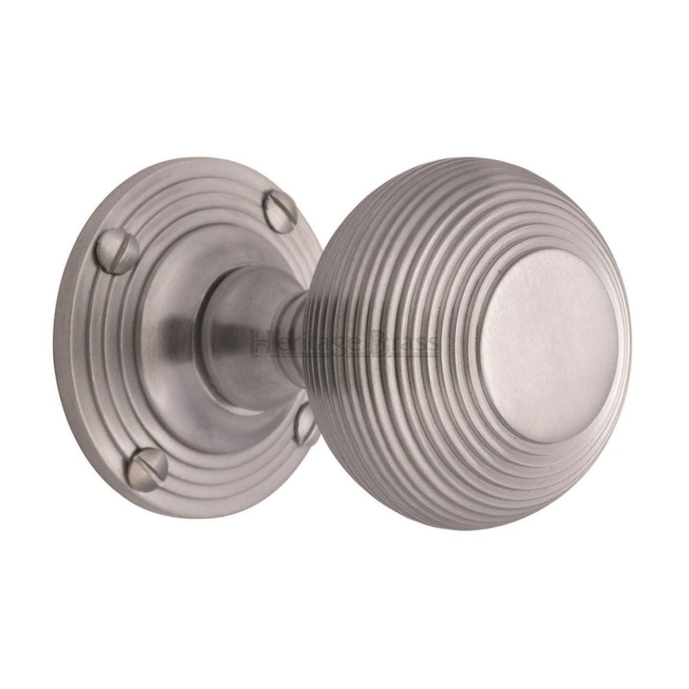 Heritage Brass Door Furniture Satin Chrome / Mortice Knobs Heritage Brass - Mortice Knob on Rose Reeded Design Satin Chrome Finish