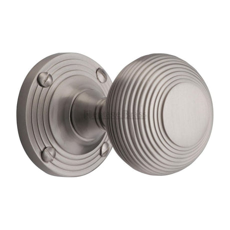 Heritage Brass Door Furniture Satin Nickel / Mortice Knobs Heritage Brass - Mortice Knob on Rose Reeded Design Satin Nickel Finish