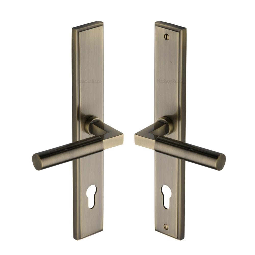 Heritage Brass Door Furniture Antique Brass / Multi Point Lock Set / 92mm c/c Heritage Brass - Multi-Point Door Handle Lever Lock Bauhaus LH Design Antique Brass