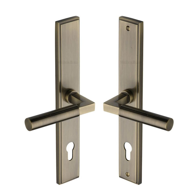 Heritage Brass Door Furniture Antique Brass / Multi Point Lock Set / 92mm c/c Heritage Brass - Multi-Point Door Handle Lever Lock Bauhaus LH Design Antique Brass
