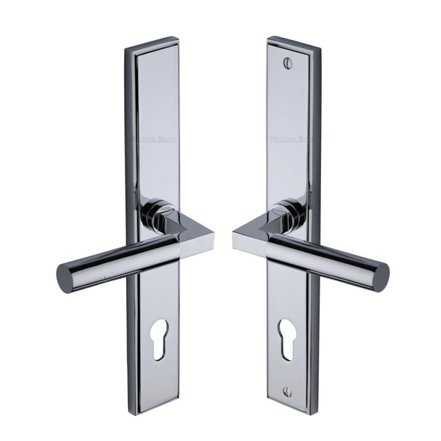 Heritage Brass Door Furniture Polished Chrome / Multi Point Lock Set / 92mm c/c Heritage Brass - Multi-Point Door Handle Lever Lock Bauhaus LH Design Polished Chrom