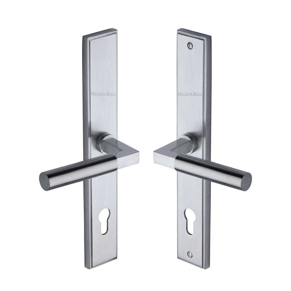 Heritage Brass Door Furniture Satin Chrome / Multi Point Lock Set / 92mm c/c Heritage Brass - Multi-Point Door Handle Lever Lock Bauhaus LH Design Satin Chrom