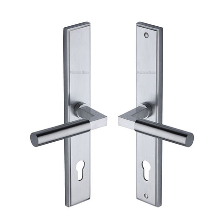 Heritage Brass Door Furniture Satin Chrome / Multi Point Lock Set / 92mm c/c Heritage Brass - Multi-Point Door Handle Lever Lock Bauhaus LH Design Satin Chrom