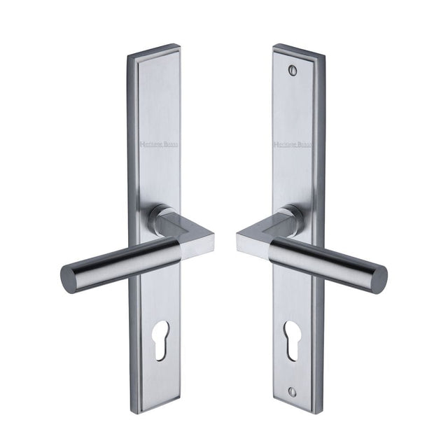 Heritage Brass Door Furniture Satin Chrome / Multi Point Lock Set / 92mm c/c Heritage Brass - Multi-Point Door Handle Lever Lock Bauhaus LH Design Satin Chrom