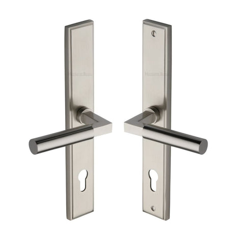 Heritage Brass Door Furniture Satin Nickel / Multi Point Lock Set / 92mm c/c Heritage Brass - Multi-Point Door Handle Lever Lock Bauhaus LH Design Satin Nicke