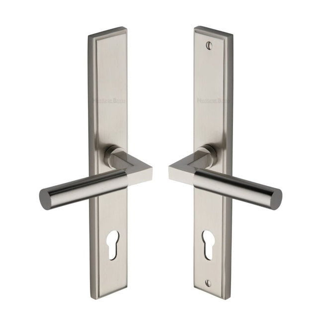 Heritage Brass Door Furniture Satin Nickel / Multi Point Lock Set / 92mm c/c Heritage Brass - Multi-Point Door Handle Lever Lock Bauhaus LH Design Satin Nicke