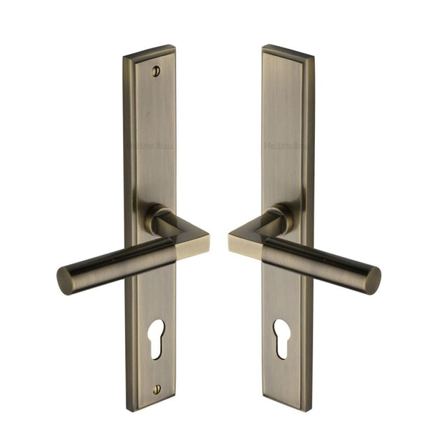 Heritage Brass Door Furniture Antique Brass / Multi Point Lock Set / 92mm c/c Heritage Brass - Multi-Point Door Handle Lever Lock Bauhaus RH Design Antique Brass