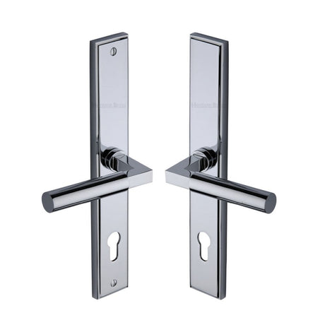 Heritage Brass Door Furniture Polished Chrome / Multi Point Lock Set / 92mm c/c Heritage Brass - Multi-Point Door Handle Lever Lock Bauhaus RH Design Polished Chrom