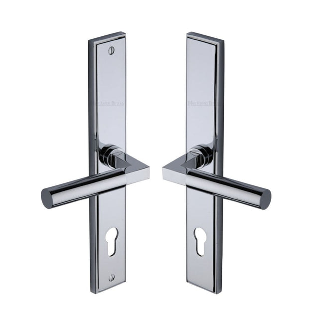 Heritage Brass Door Furniture Polished Chrome / Multi Point Lock Set / 92mm c/c Heritage Brass - Multi-Point Door Handle Lever Lock Bauhaus RH Design Polished Chrom