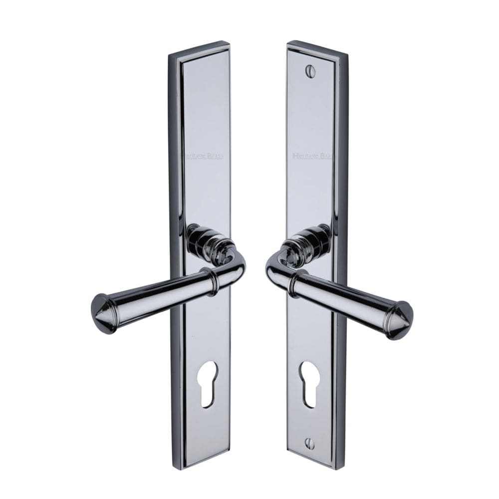 Heritage Brass Door Furniture Polished Chrome / Multi Point Lock Set / 92mm c/c Heritage Brass - Multi-Point Door Handle Lever Lock Colonial LH Design Polished Chro
