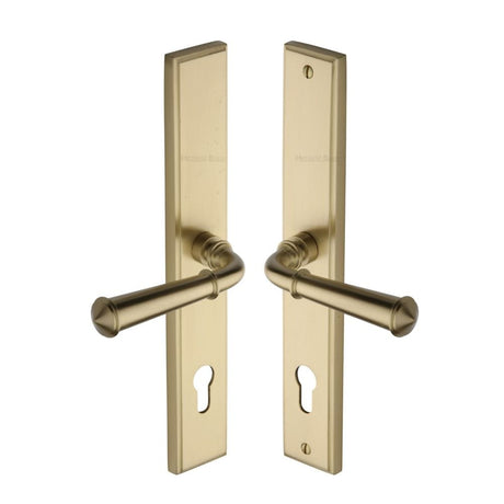 Heritage Brass Door Furniture Satin Brass / Multi Point Lock Set / 92mm c/c Heritage Brass - Multi-Point Door Handle Lever Lock Colonial LH Design Satin Bras