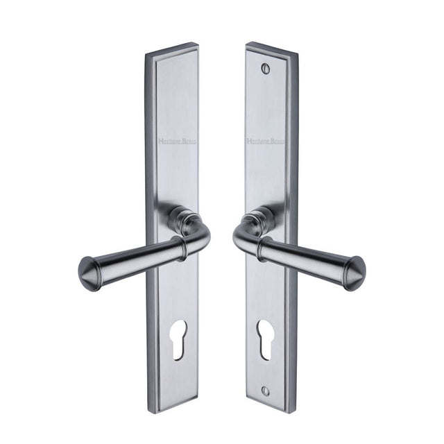 Heritage Brass Door Furniture Satin Chrome / Multi Point Lock Set / 92mm c/c Heritage Brass - Multi-Point Door Handle Lever Lock Colonial LH Design Satin Chro