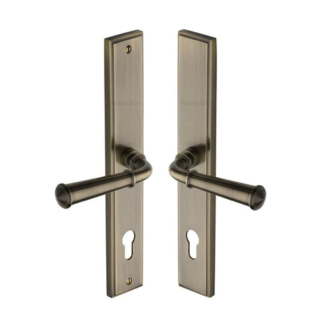 Heritage Brass Door Furniture Antique Brass / Multi Point Lock Set / 92mm c/c Heritage Brass - Multi-Point Door Handle Lever Lock Colonial RH Design Antique Bras