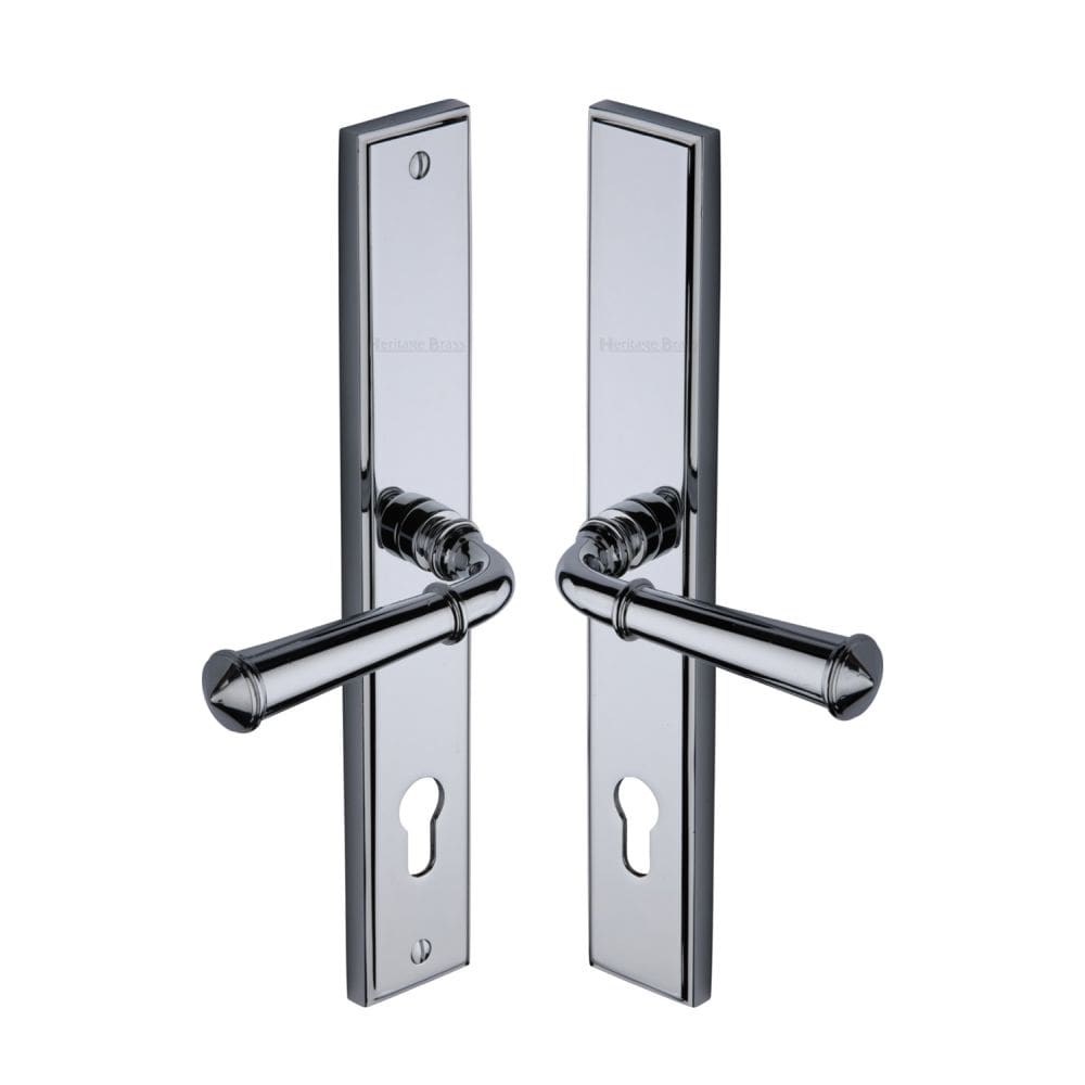 Heritage Brass Door Furniture Polished Chrome / Multi Point Lock Set / 92mm c/c Heritage Brass - Multi-Point Door Handle Lever Lock Colonial RH Design Polished Chro