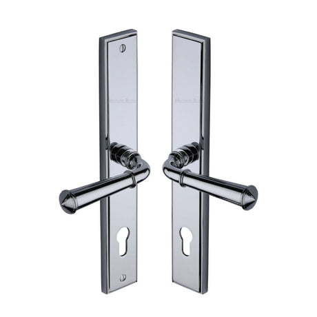 Heritage Brass Door Furniture Polished Chrome / Multi Point Lock Set / 92mm c/c Heritage Brass - Multi-Point Door Handle Lever Lock Colonial RH Design Polished Chro