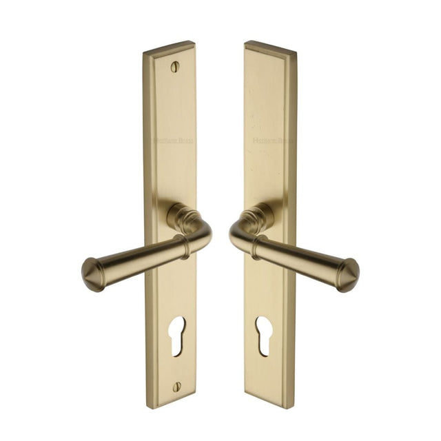 Heritage Brass Door Furniture Satin Brass / Multi Point Lock Set / 92mm c/c Heritage Brass - Multi-Point Door Handle Lever Lock Colonial RH Design Satin Bras