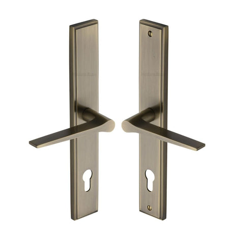 Heritage Brass Door Furniture Antique Brass / Multi Point Lock Set / 92mm c/c Heritage Brass - Multi-Point Door Handle Lever Lock Gio LH Design Antique Brass Fin