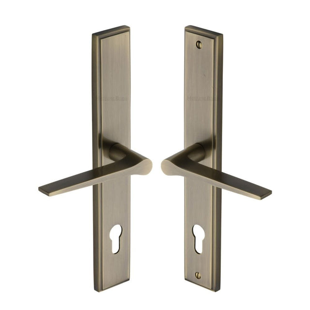 Heritage Brass Door Furniture Antique Brass / Multi Point Lock Set / 92mm c/c Heritage Brass - Multi-Point Door Handle Lever Lock Gio LH Design Antique Brass Fin