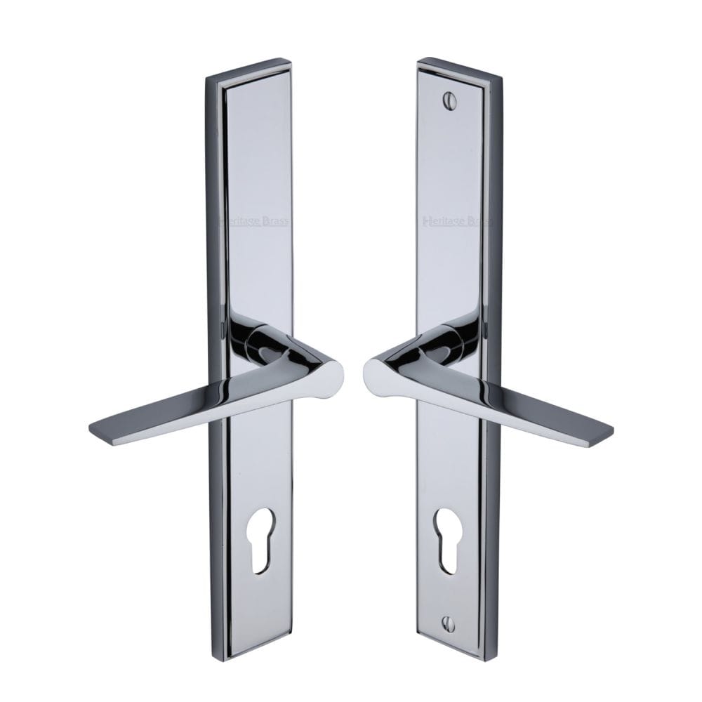 Heritage Brass Door Furniture Polished Chrome / Multi Point Lock Set / 92mm c/c Heritage Brass - Multi-Point Door Handle Lever Lock Gio LH Design Polished Chrome Fi