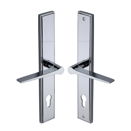 Heritage Brass Door Furniture Polished Chrome / Multi Point Lock Set / 92mm c/c Heritage Brass - Multi-Point Door Handle Lever Lock Gio LH Design Polished Chrome Fi