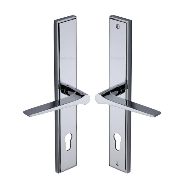 Heritage Brass Door Furniture Polished Chrome / Multi Point Lock Set / 92mm c/c Heritage Brass - Multi-Point Door Handle Lever Lock Gio LH Design Polished Chrome Fi