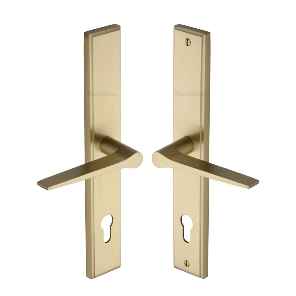 Heritage Brass Door Furniture Satin Brass / Multi Point Lock Set / 92mm c/c Heritage Brass - Multi-Point Door Handle Lever Lock Gio LH Design Satin Brass Fin
