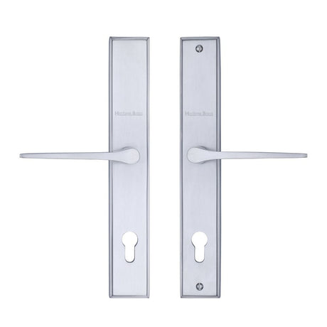Heritage Brass Door Furniture Satin Chrome / Multi Point Lock Set / 92mm c/c Heritage Brass - Multi-Point Door Handle Lever Lock Gio LH Design Satin Chrome Fi