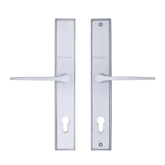 Heritage Brass Door Furniture Satin Chrome / Multi Point Lock Set / 92mm c/c Heritage Brass - Multi-Point Door Handle Lever Lock Gio LH Design Satin Chrome Fi