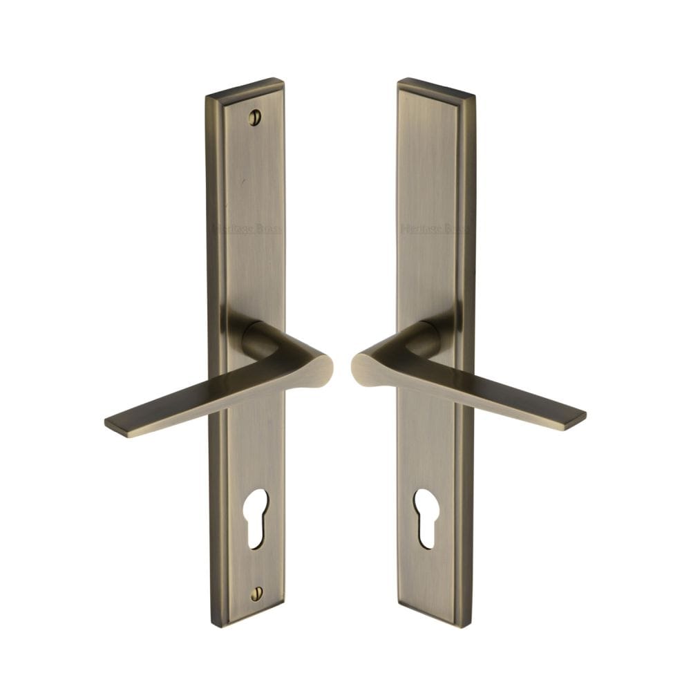 Heritage Brass Door Furniture Antique Brass / Multi Point Lock Set / 92mm c/c Heritage Brass - Multi-Point Door Handle Lever Lock Gio RH Design Antique Brass Fin