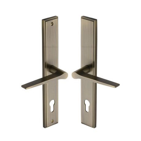 Heritage Brass Door Furniture Antique Brass / Multi Point Lock Set / 92mm c/c Heritage Brass - Multi-Point Door Handle Lever Lock Gio RH Design Antique Brass Fin