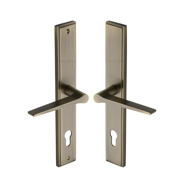 Heritage Brass Door Furniture Antique Brass / Multi Point Lock Set / 92mm c/c Heritage Brass - Multi-Point Door Handle Lever Lock Gio RH Design Antique Brass Fin