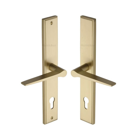 Heritage Brass Door Furniture Satin Brass / Multi Point Lock Set / 92mm c/c Heritage Brass - Multi-Point Door Handle Lever Lock Gio RH Design Satin Brass Fin