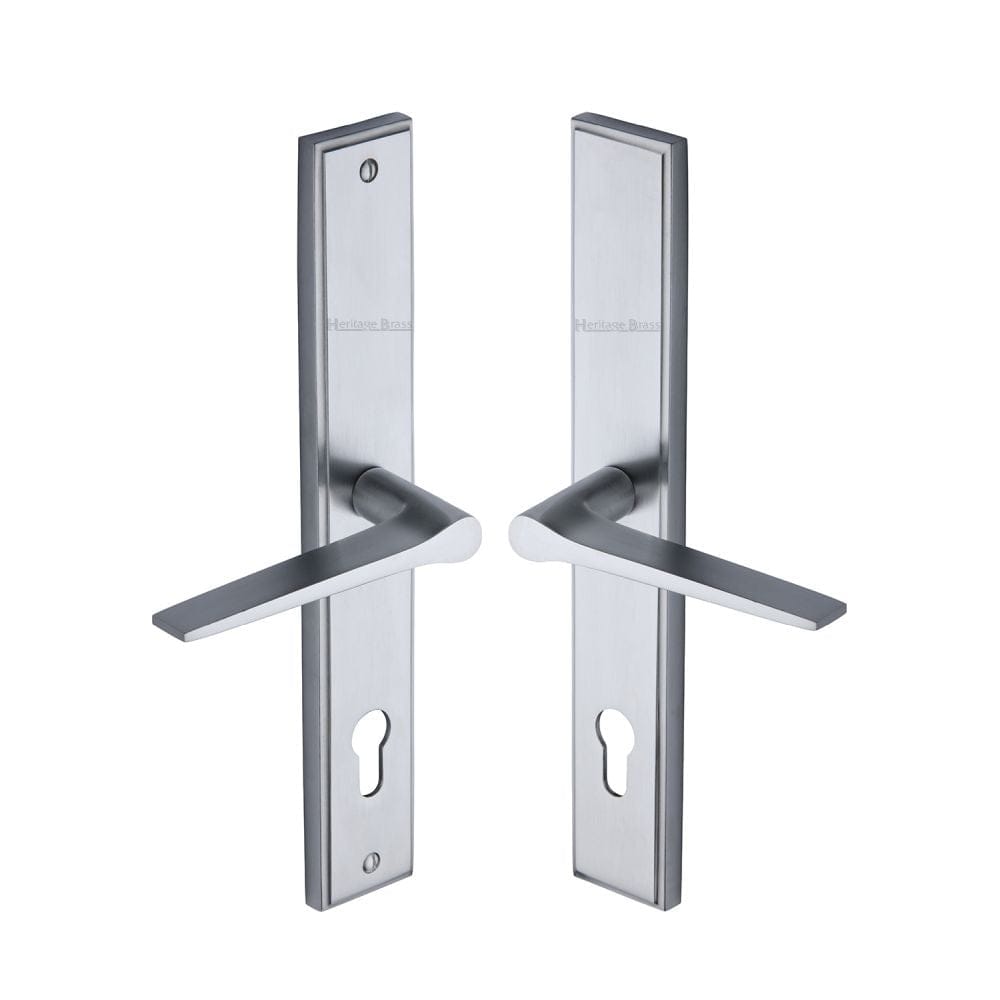 Heritage Brass Door Furniture Satin Chrome / Multi Point Lock Set / 92mm c/c Heritage Brass - Multi-Point Door Handle Lever Lock Gio RH Design Satin Chrome Fi