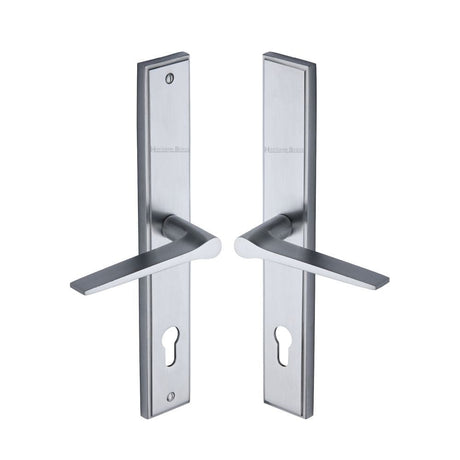 Heritage Brass Door Furniture Satin Chrome / Multi Point Lock Set / 92mm c/c Heritage Brass - Multi-Point Door Handle Lever Lock Gio RH Design Satin Chrome Fi
