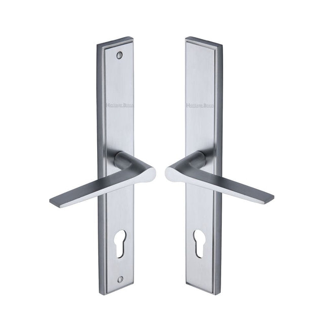 Heritage Brass Door Furniture Satin Chrome / Multi Point Lock Set / 92mm c/c Heritage Brass - Multi-Point Door Handle Lever Lock Gio RH Design Satin Chrome Fi