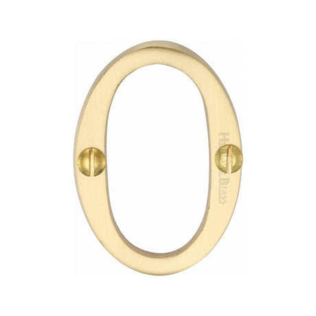 Heritage Brass Door Furniture Satin Brass / Numerals / 0 Heritage Brass - Numeral 0 Face Fix 51mm (2") Satin Brass Finish