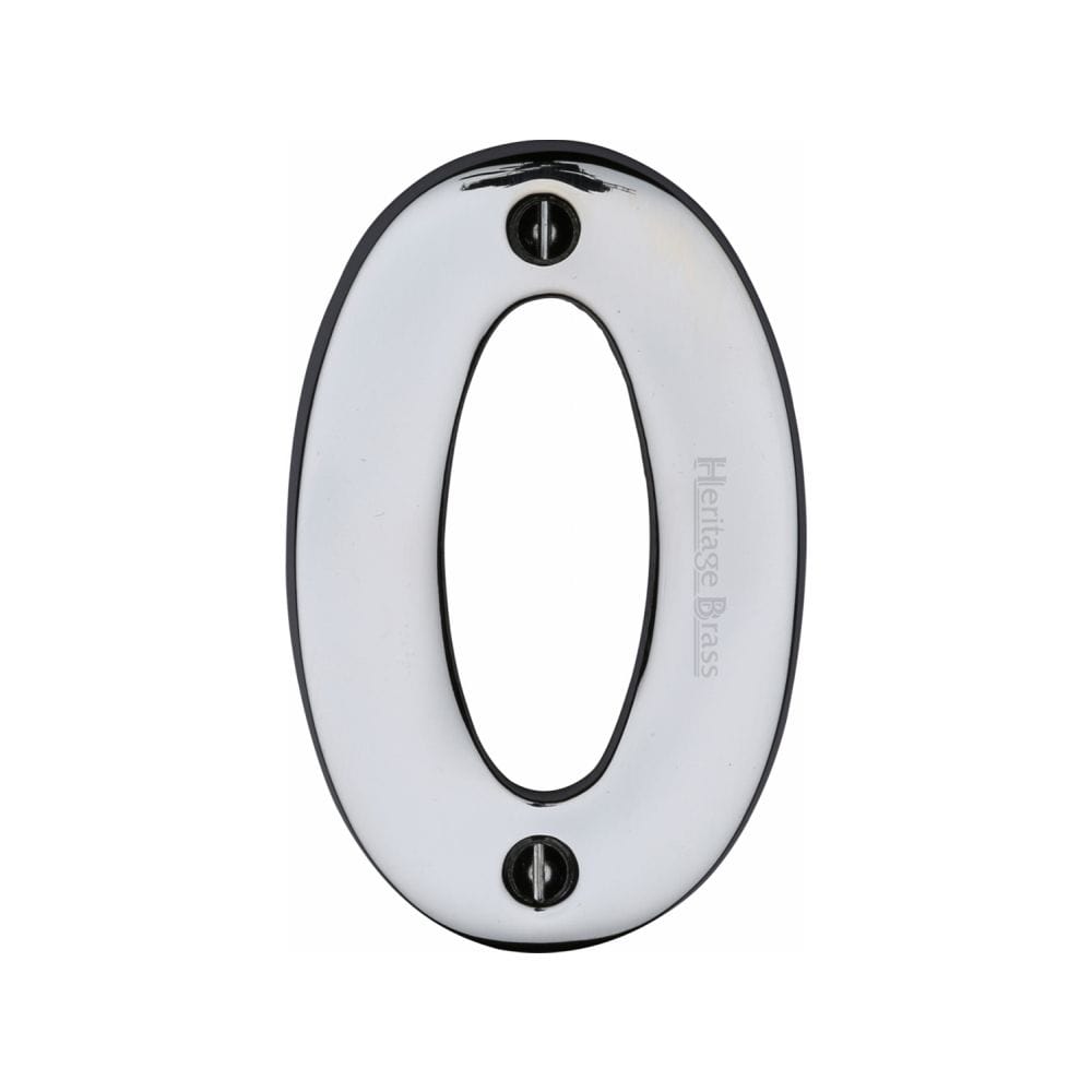 Heritage Brass Door Furniture Polished Chrome / Numerals / 0 Heritage Brass - Numeral 0 Face Fix 76mm (3") Polished Chrome Finish