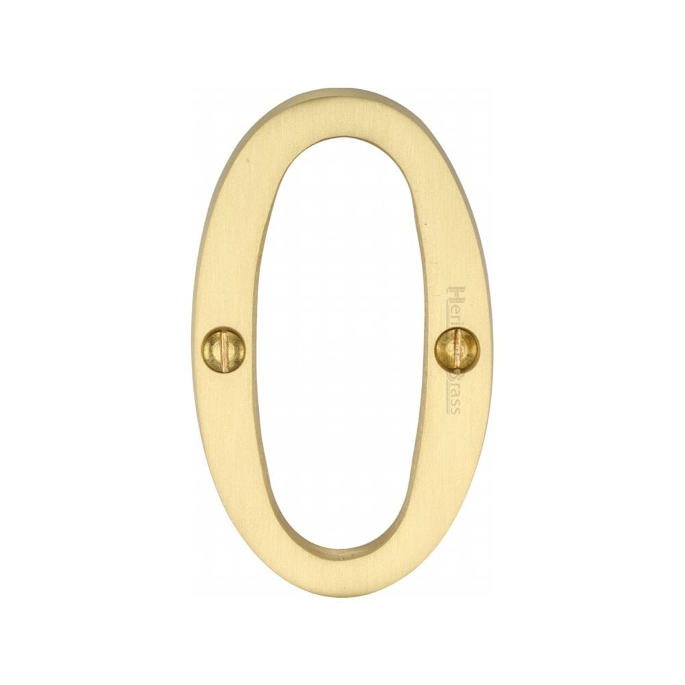 Heritage Brass Door Furniture Satin Brass / Numerals / 0 Heritage Brass - Numeral 0 Face Fix 76mm (3") Satin Brass Finish