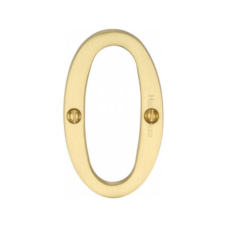Heritage Brass Door Furniture Satin Brass / Numerals / 0 Heritage Brass - Numeral 0 Face Fix 76mm (3") Satin Brass Finish