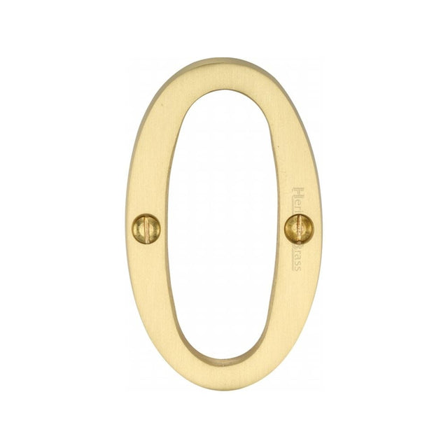 Heritage Brass Door Furniture Satin Brass / Numerals / 0 Heritage Brass - Numeral 0 Face Fix 76mm (3") Satin Brass Finish
