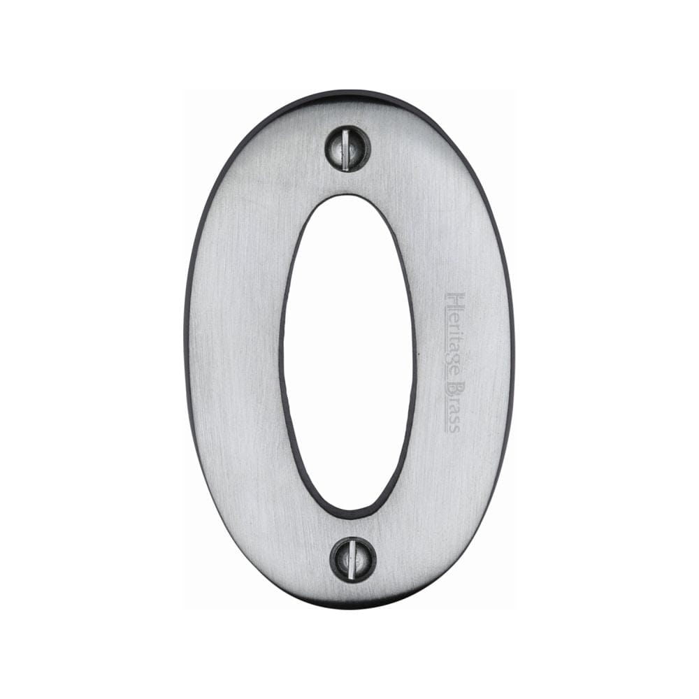 Heritage Brass Door Furniture Satin Chrome / Numerals / 0 Heritage Brass - Numeral 0 Face Fix 76mm (3") Satin Chrome Finish