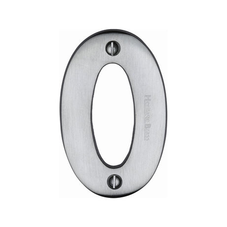 Heritage Brass Door Furniture Satin Chrome / Numerals / 0 Heritage Brass - Numeral 0 Face Fix 76mm (3") Satin Chrome Finish