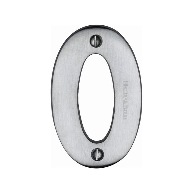 Heritage Brass Door Furniture Satin Chrome / Numerals / 0 Heritage Brass - Numeral 0 Face Fix 76mm (3") Satin Chrome Finish