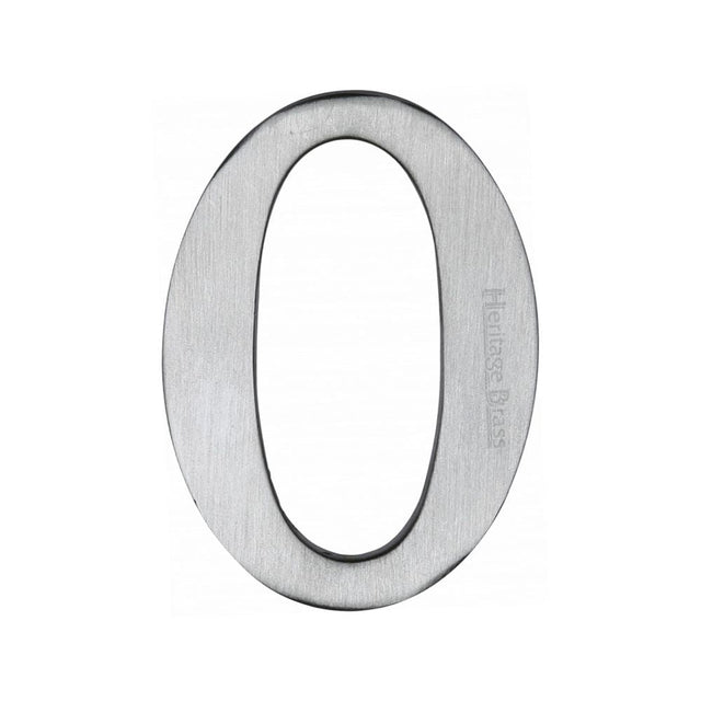 Heritage Brass Door Furniture Satin Chrome / Numerals / 0 Heritage Brass - Numeral 0 Self Adhesive 51mm (2") Satin Chrome Finish