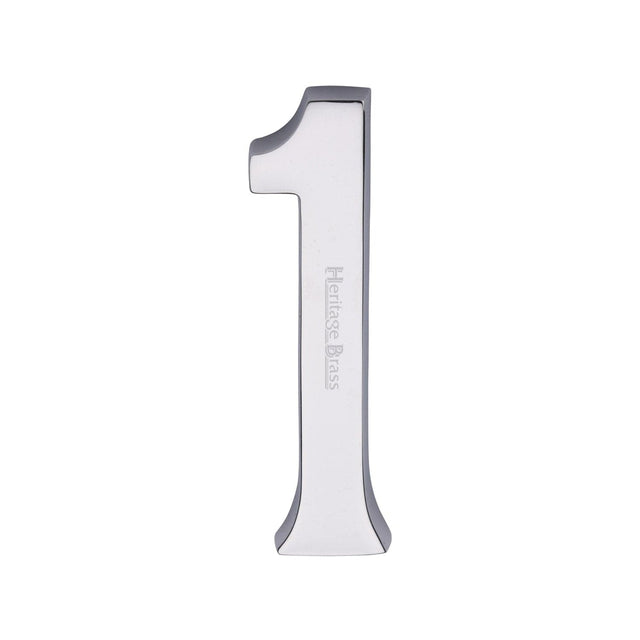 Heritage Brass Door Furniture Polished Chrome / Numerals / 1 Heritage Brass - Numeral 1 Concealed Fix 76mm (3") Polished Chrome finish