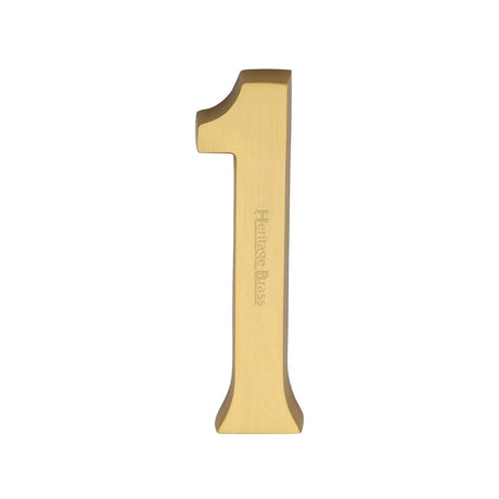 Heritage Brass Door Furniture Satin Brass / Numerals / 1 Heritage Brass - Numeral 1 Concealed Fix 76mm (3") Satin Brass finish